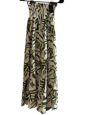 Nali Collection Green Leaf Print Shirred Bandeau Maxi Dress S/M NEW